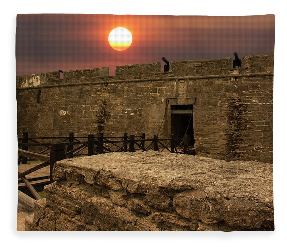 Bridge Fleece Blanket featuring the photograph The Drawbridge at Castillo De San Marcos by Mitch Spence