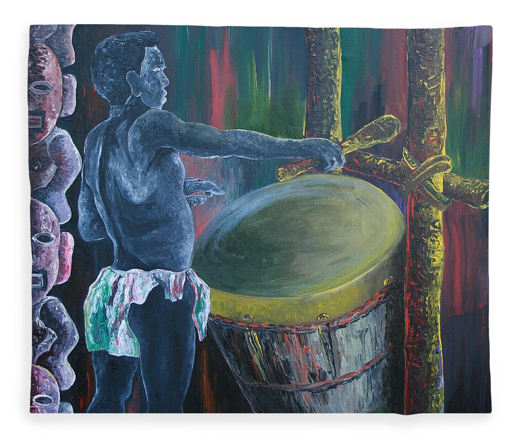 The Drummer Fleece Blanket featuring the painting The Drummer by Obi-Tabot Tabe