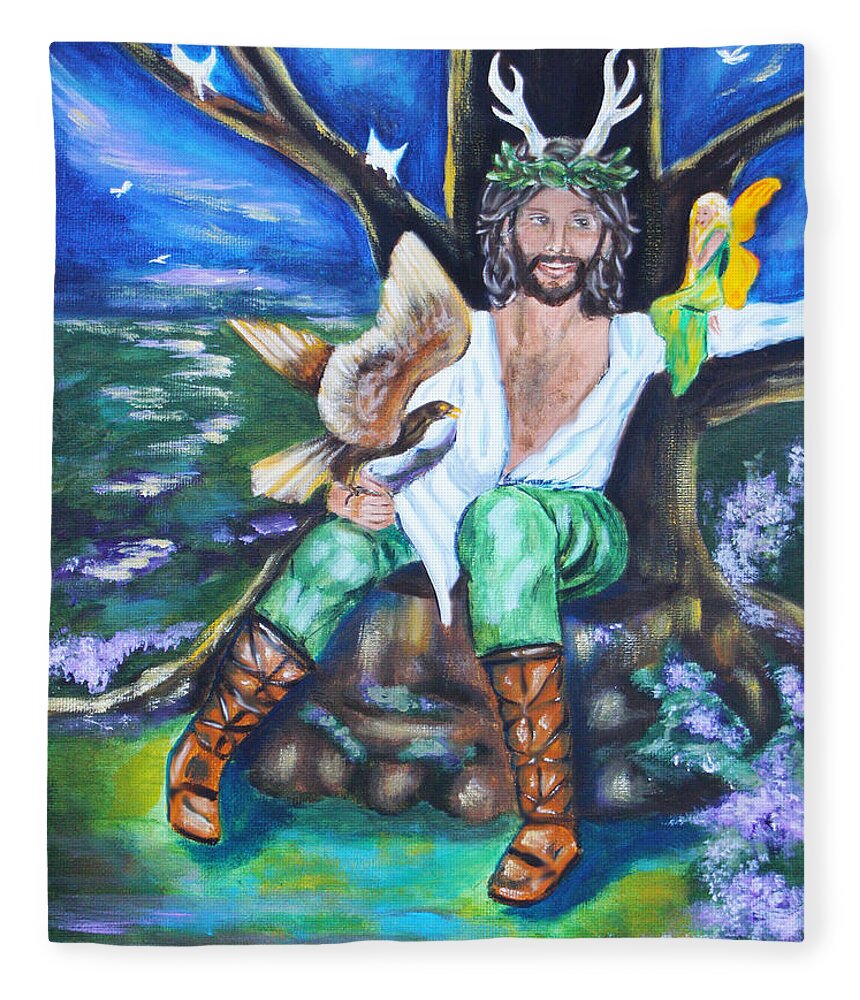 Faery Fleece Blanket featuring the painting The Faery King by Diana Haronis