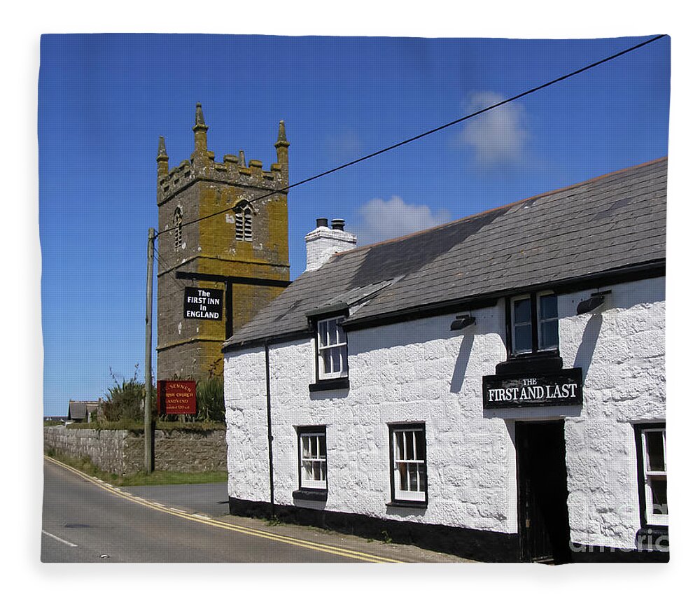 Cornwall Fleece Blanket featuring the photograph The First and Last Inn in England by Terri Waters