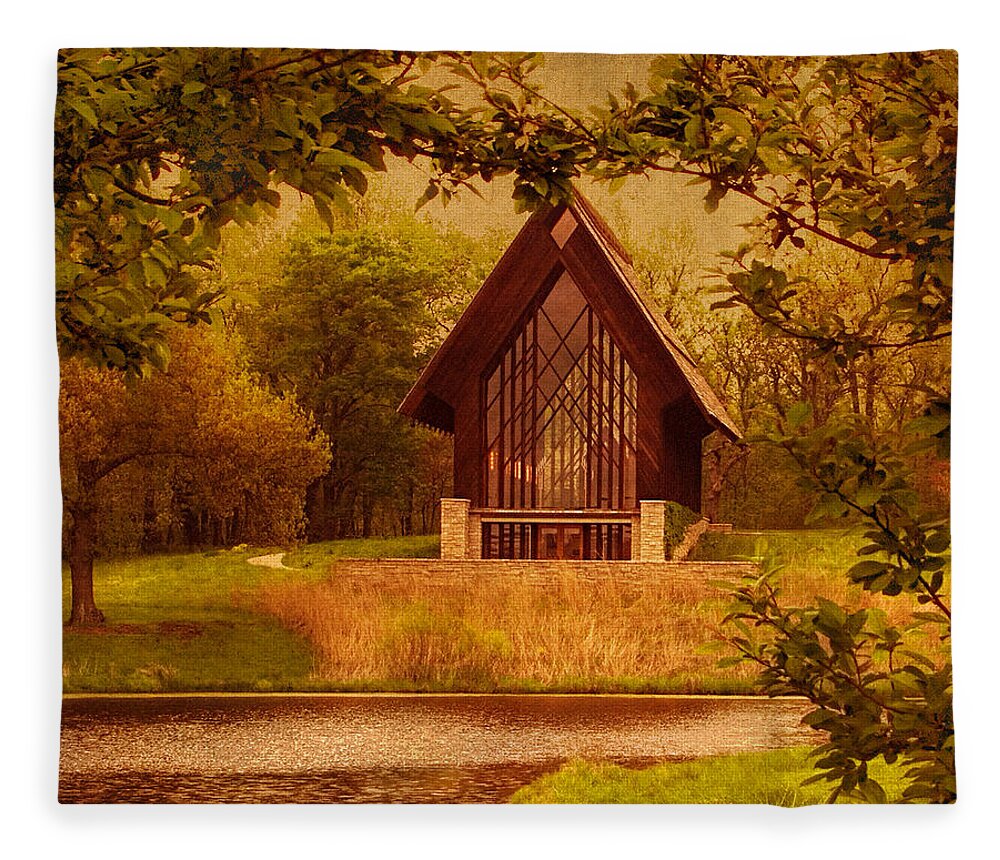 Glass Chapel Fleece Blanket featuring the photograph The Glass Chapel at Powell Gardens - Kansas City, Missouri by Mitch Spence