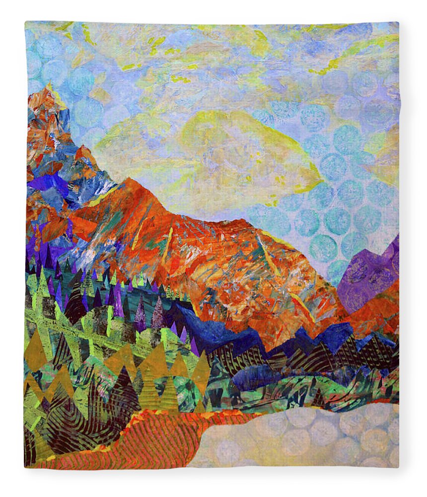 Monoprint Collage Fleece Blanket featuring the painting The Golden Hour by Polly Castor