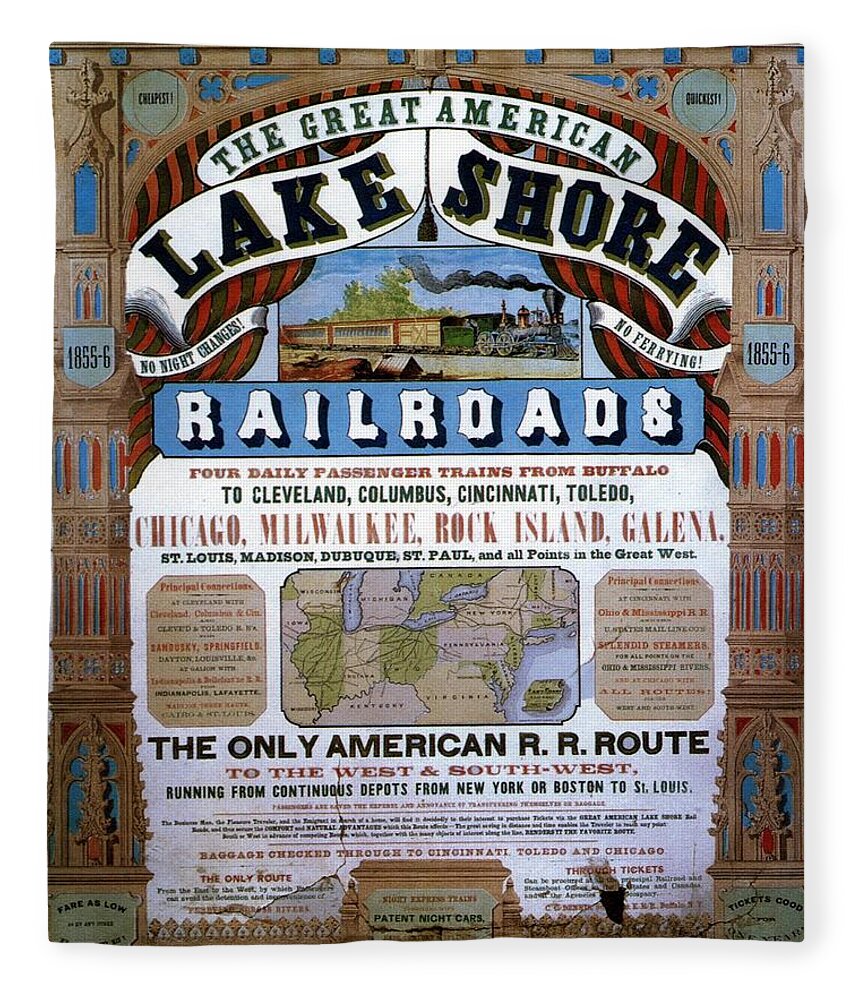 Great American Lake Shore Railroads Fleece Blanket featuring the painting The Great American Lake Shore Railroads - Vintage Advertising Poster - Art Nouveau Style by Studio Grafiikka