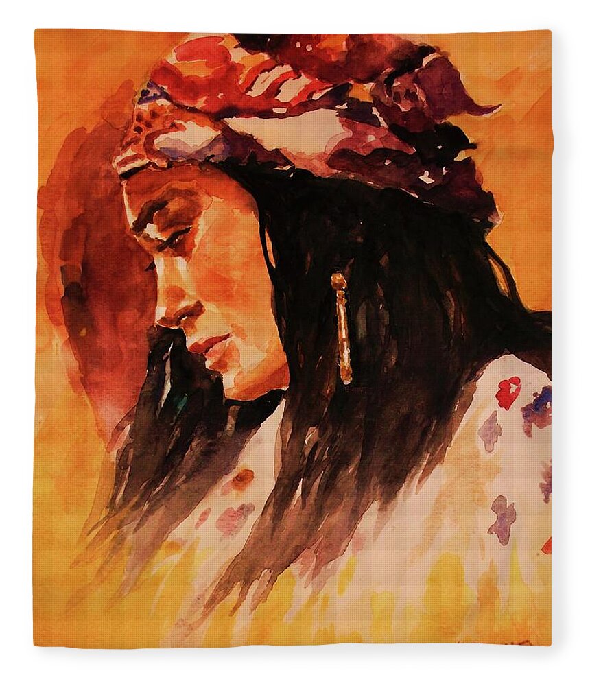 Portrait Fleece Blanket featuring the painting Gypsy Woman by Al Brown