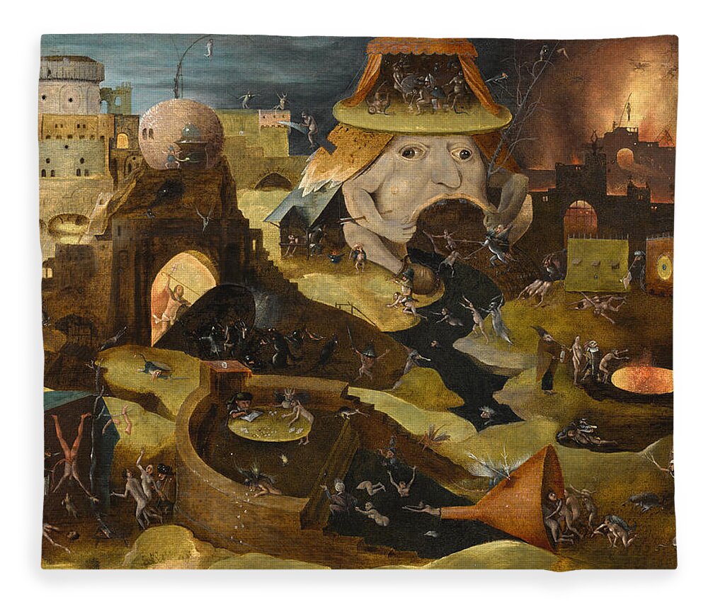 Follower Of Hieronymus Bosch Fleece Blanket featuring the painting The harrowing of hell by Follower of Hieronymus Bosch