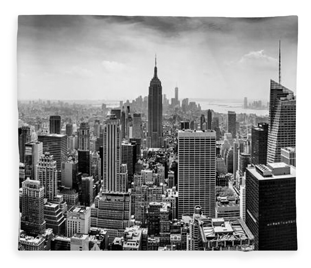 Panorama Photo Fleece Blanket featuring the photograph New York City Skyline BW by Az Jackson