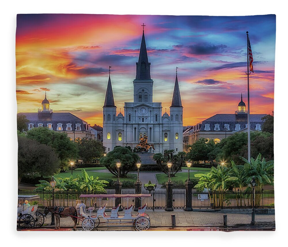 Saint Louis Cathedral Fleece Blanket featuring the photograph The Heart of Old New Orleans by Susan Rissi Tregoning