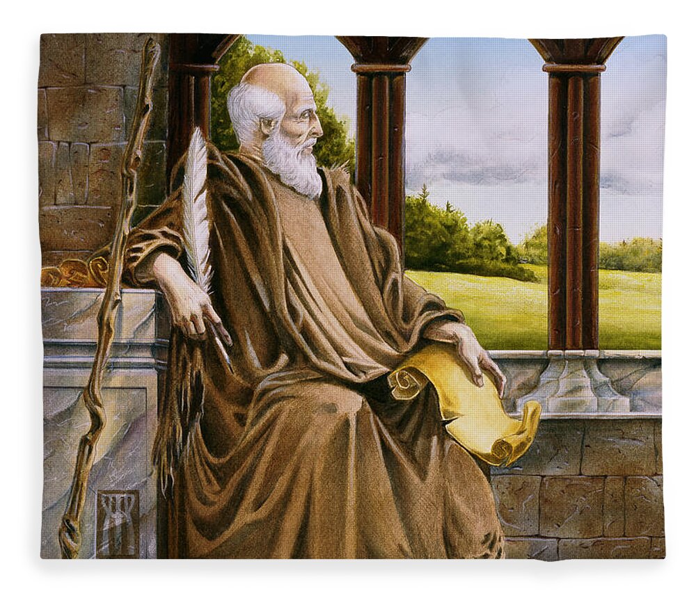 Wise Man Fleece Blanket featuring the painting The Hermit Nascien by Melissa A Benson