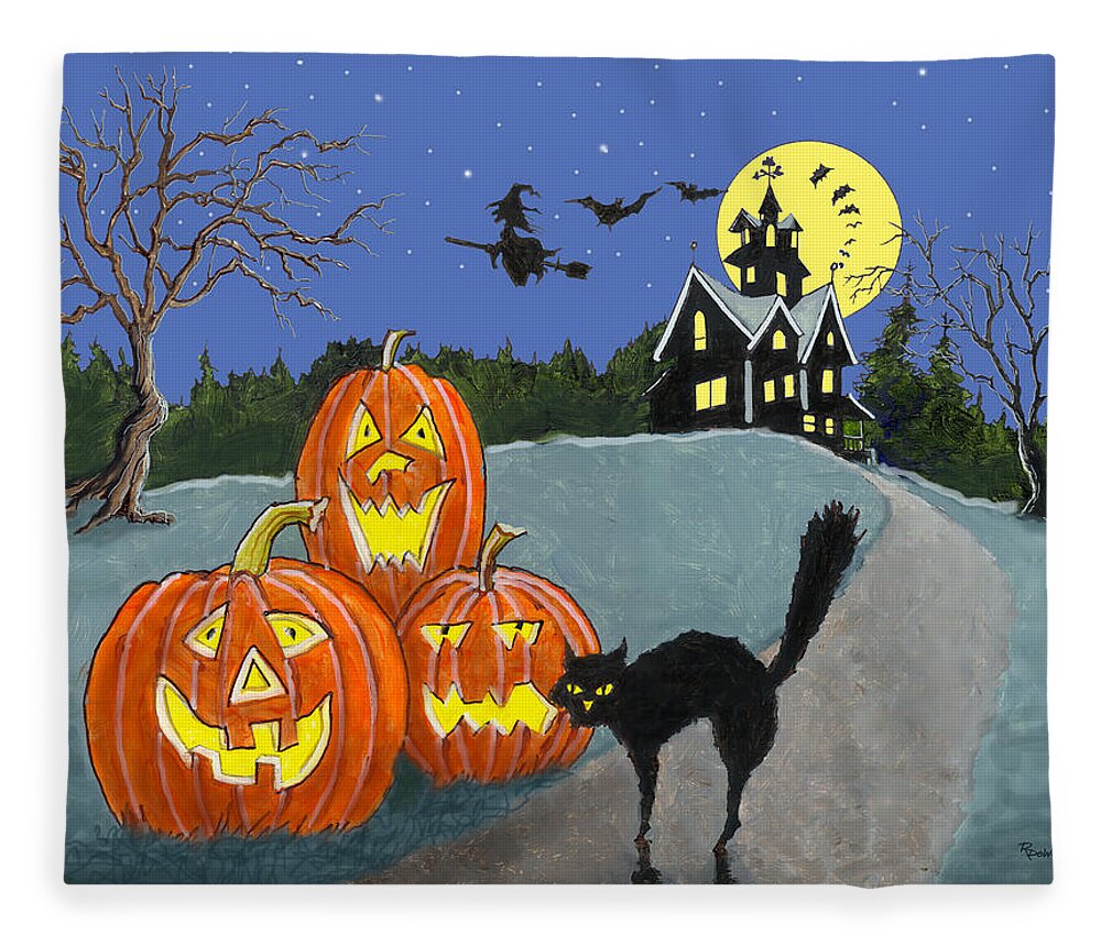 Halloween Fleece Blanket featuring the mixed media The House On Cemetery Hill by Richard De Wolfe