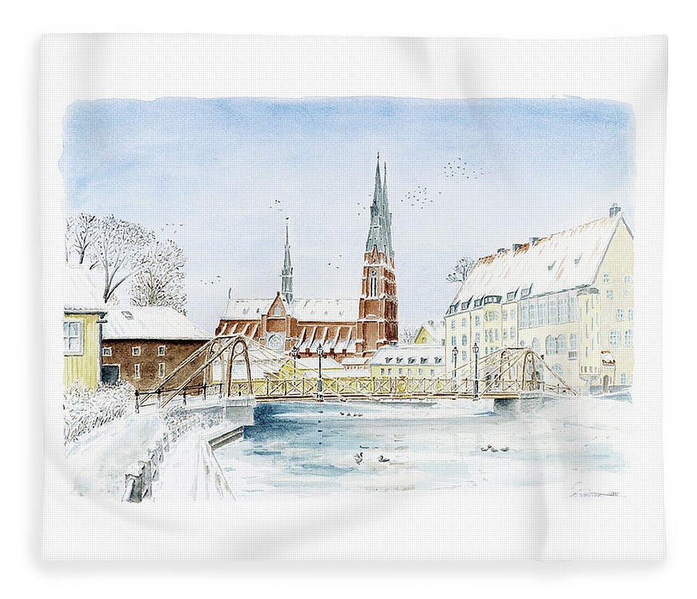 Fyris_river Fleece Blanket featuring the painting The Iron Bridge by Torbjorn Swenelius