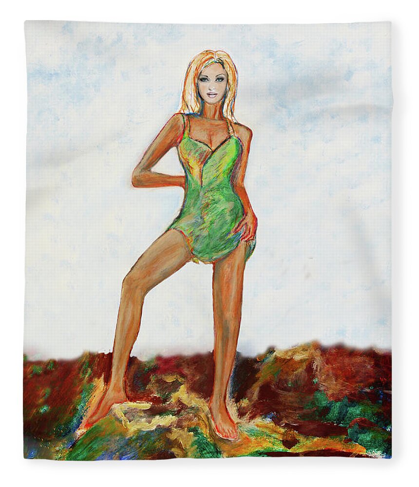 Woman Fleece Blanket featuring the painting The island girl by Tom Conway