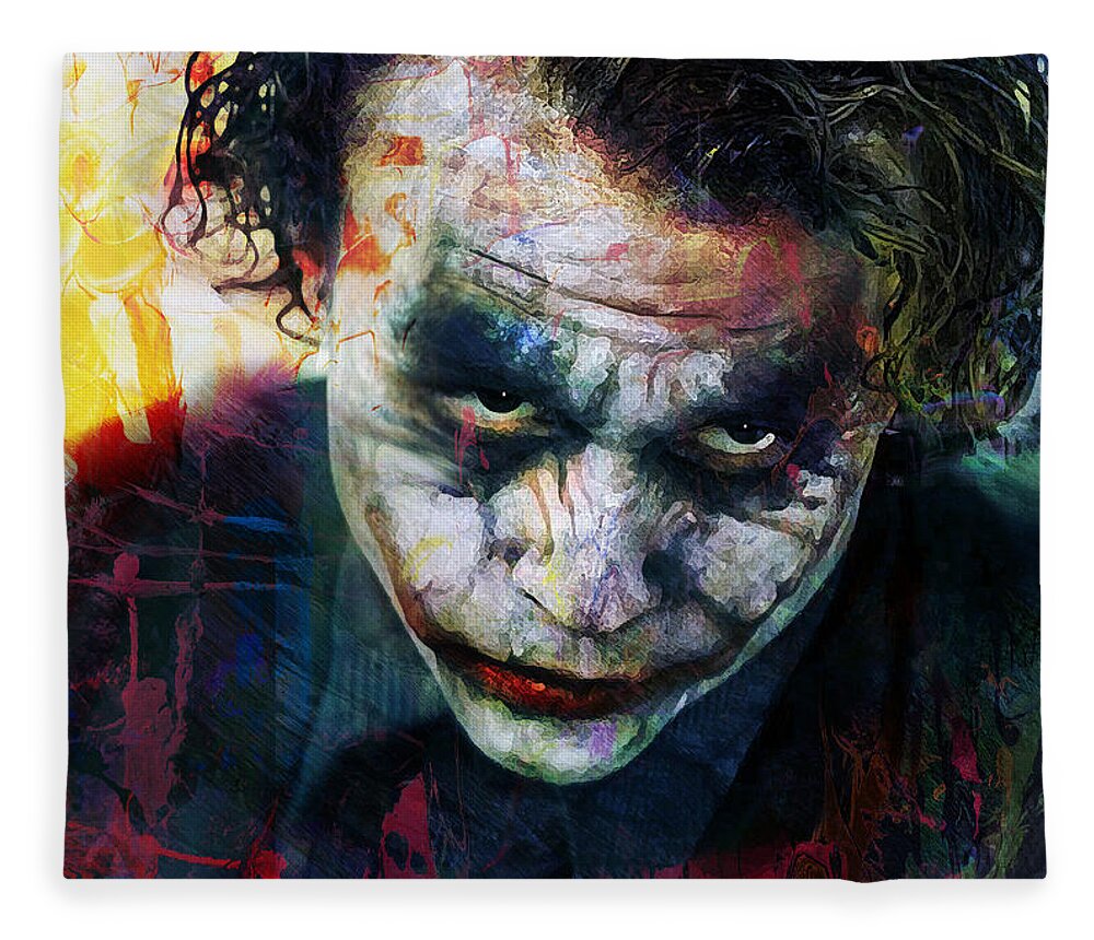 Batman Fleece Blanket featuring the mixed media The Joker by Mal Bray