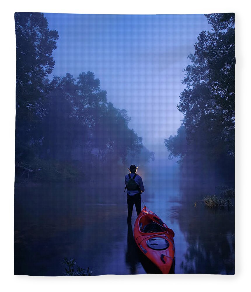 Kayak Fleece Blanket featuring the photograph The journey starts before dawn by Robert Charity