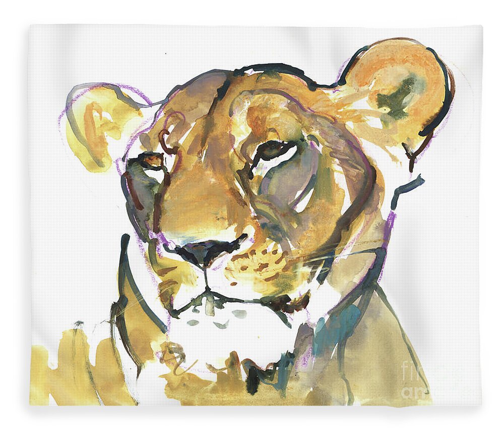 The Lioness Fleece Blanket featuring the mixed media The Lioness by Mark Adlington
