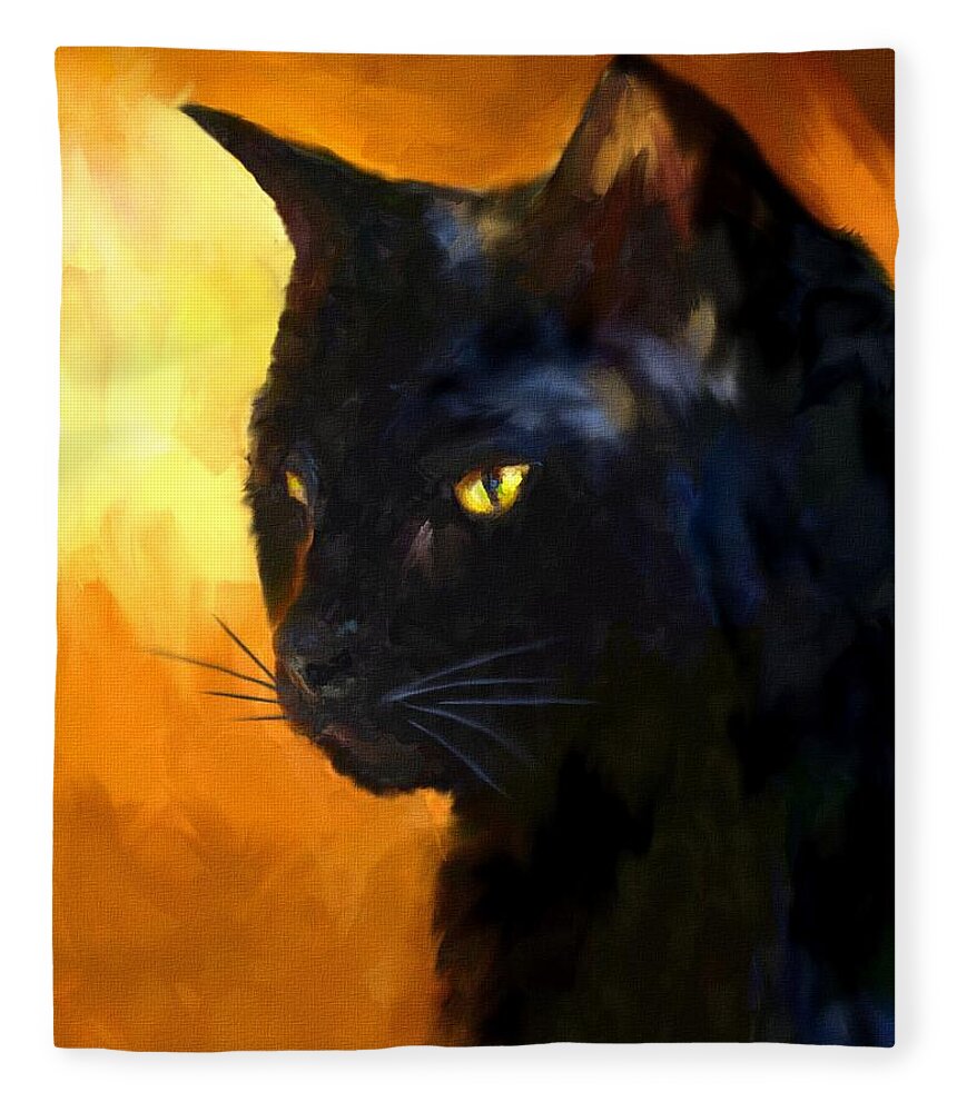 Cat Fleece Blanket featuring the painting The Master by Jai Johnson