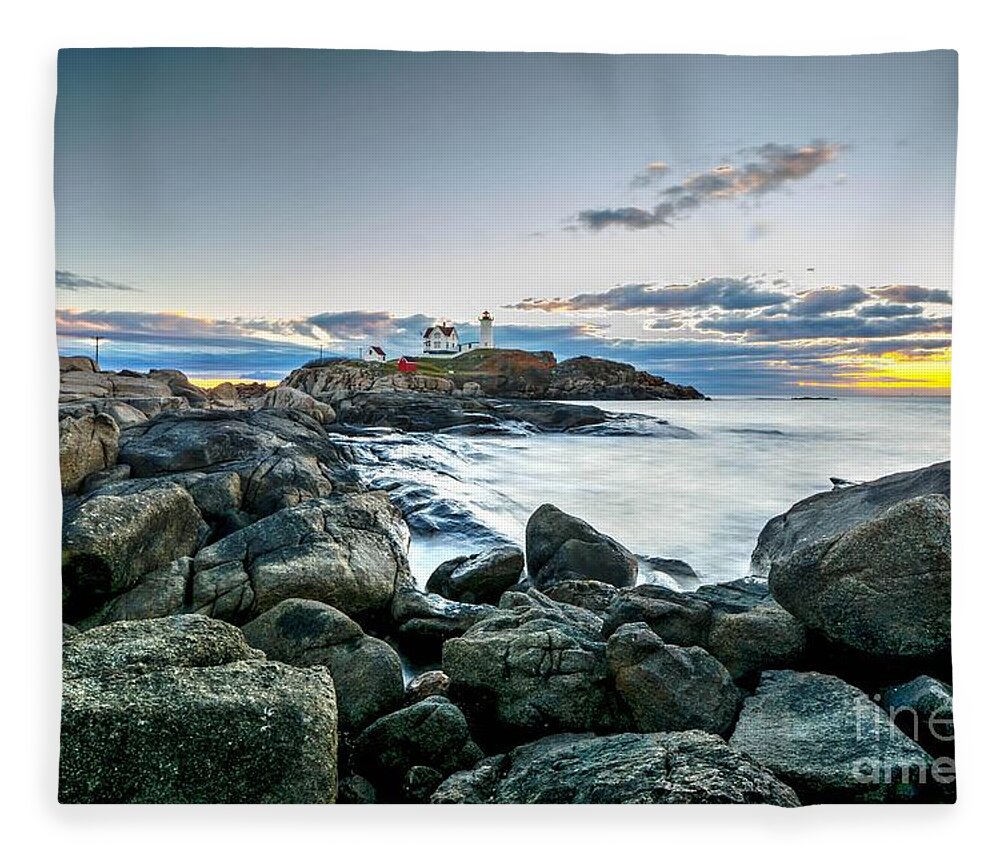 Maine Fleece Blanket featuring the photograph The Nubble by Steve Brown