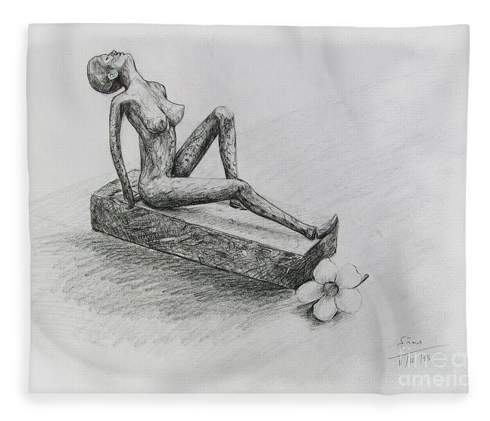 Nude Fleece Blanket featuring the drawing The Nude Sculpture by Sukalya Chearanantana