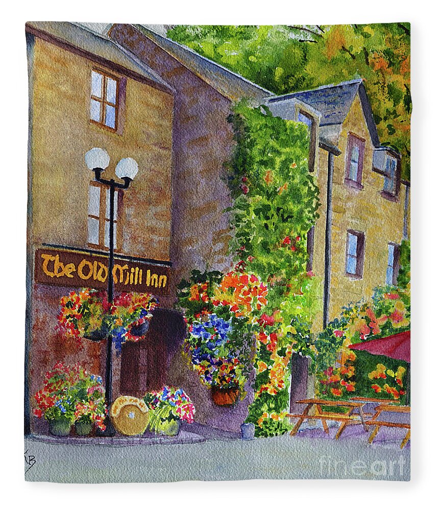 Scotland Fleece Blanket featuring the painting The Old Mill Inn by Karen Fleschler
