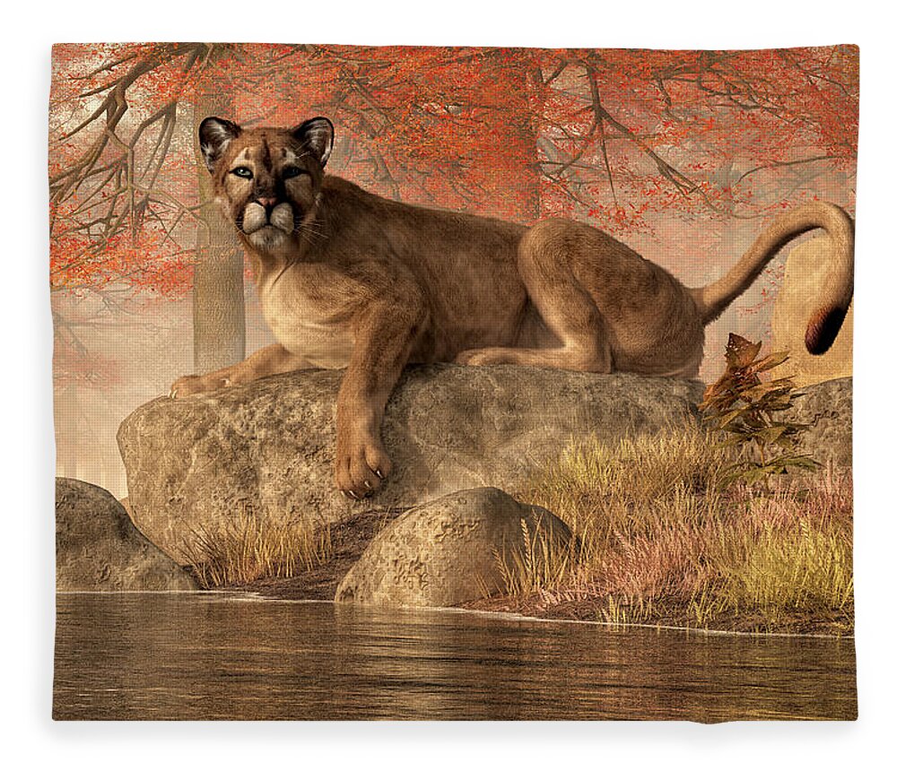Old Mountain Lion Fleece Blanket featuring the digital art The Old Mountain Lion by Daniel Eskridge