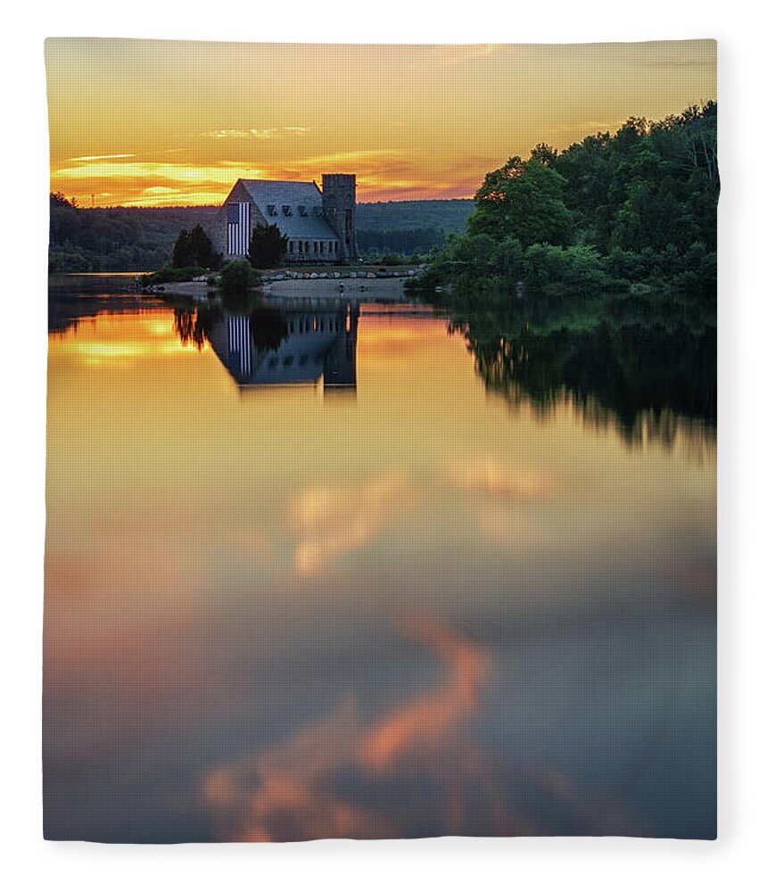 Old Stone Church Fleece Blanket featuring the photograph The Old Stone Church at Sunset by Kristen Wilkinson