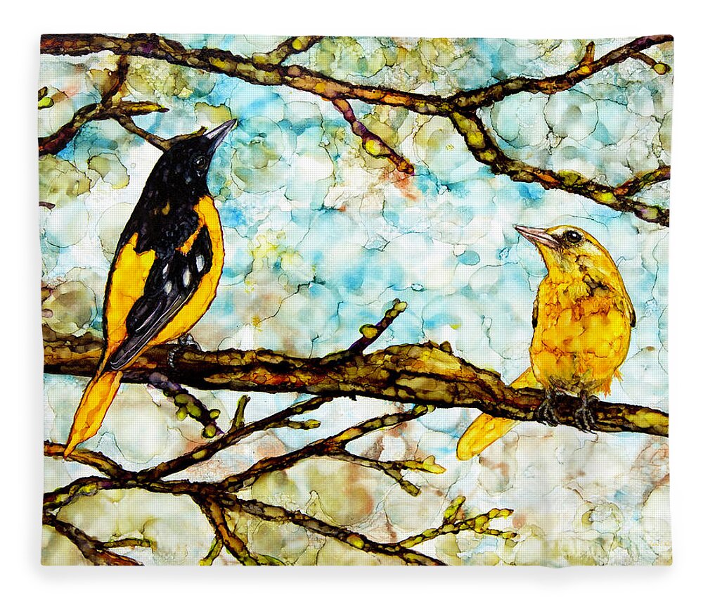 Oriole Fleece Blanket featuring the painting The Pair 2 by Jan Killian