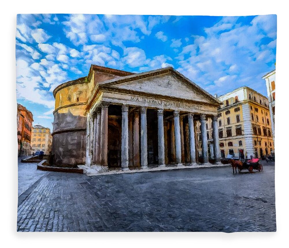 The Pantheon Fleece Blanket featuring the painting The Pantheon Rome by David Dehner