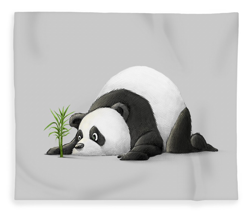 Panda Fleece Blanket featuring the digital art The Patient Panda by Michael Ciccotello
