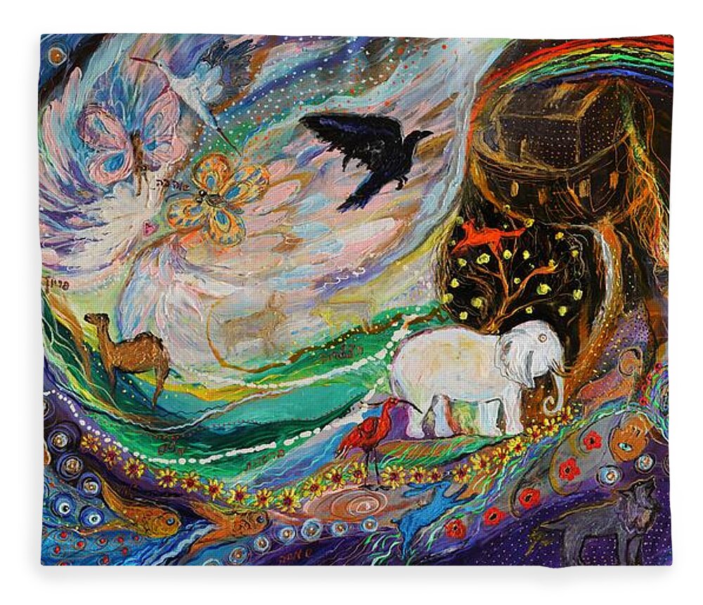 Modern Jewish Art Fleece Blanket featuring the painting The Patriarchs series - Ark of Noah by Elena Kotliarker