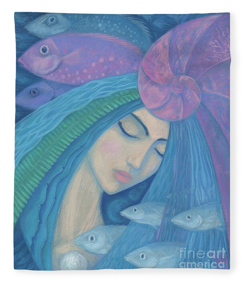 Underwater Fantasy Fleece Blanket featuring the painting The Pearl by Julia Khoroshikh