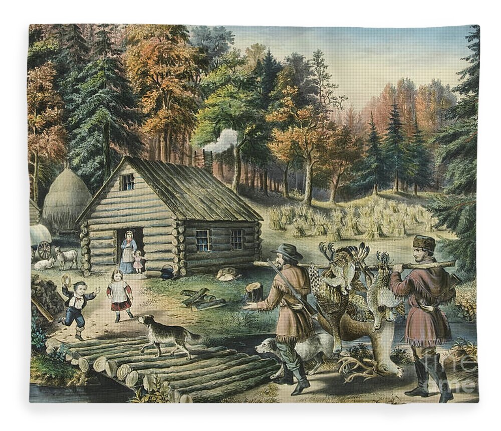 The Pioneers Home on the Western Frontier, 1867 Fleece Blanket by Currier  and Ives - Pixels