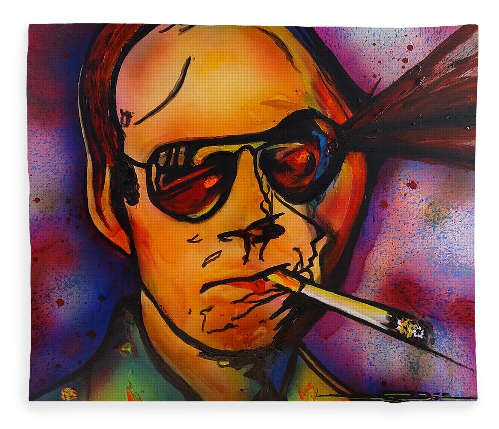 Gonzo Journalism Fleece Blanket featuring the painting The psycho-delic Suicide of the Tambourine Man by Eric Dee