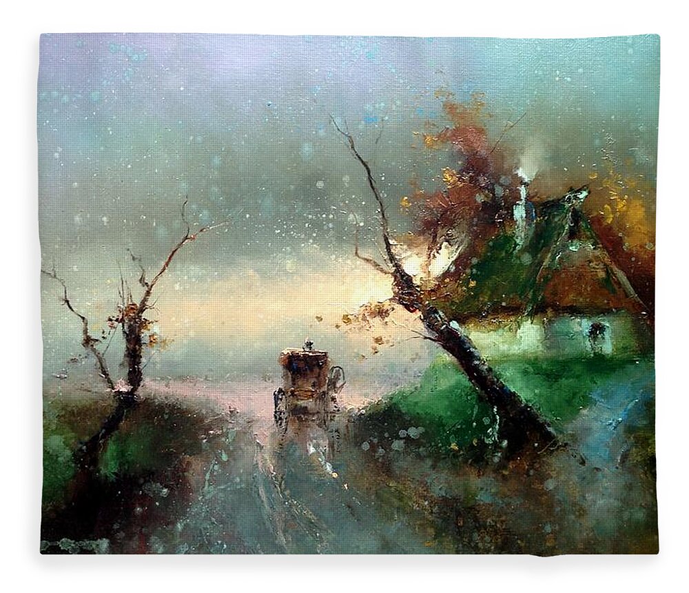 Russian Artists New Wave Fleece Blanket featuring the painting The Rays of the Morning Sun by Igor Medvedev
