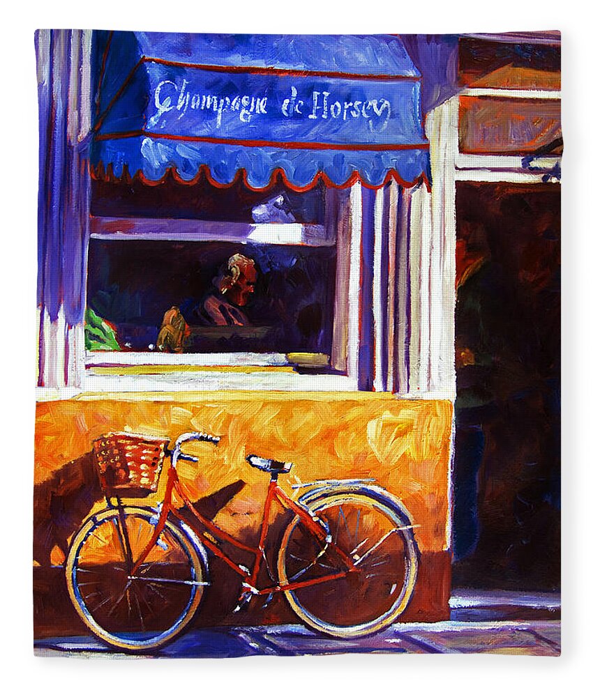 France Fleece Blanket featuring the painting The Red Bicycle by David Lloyd Glover