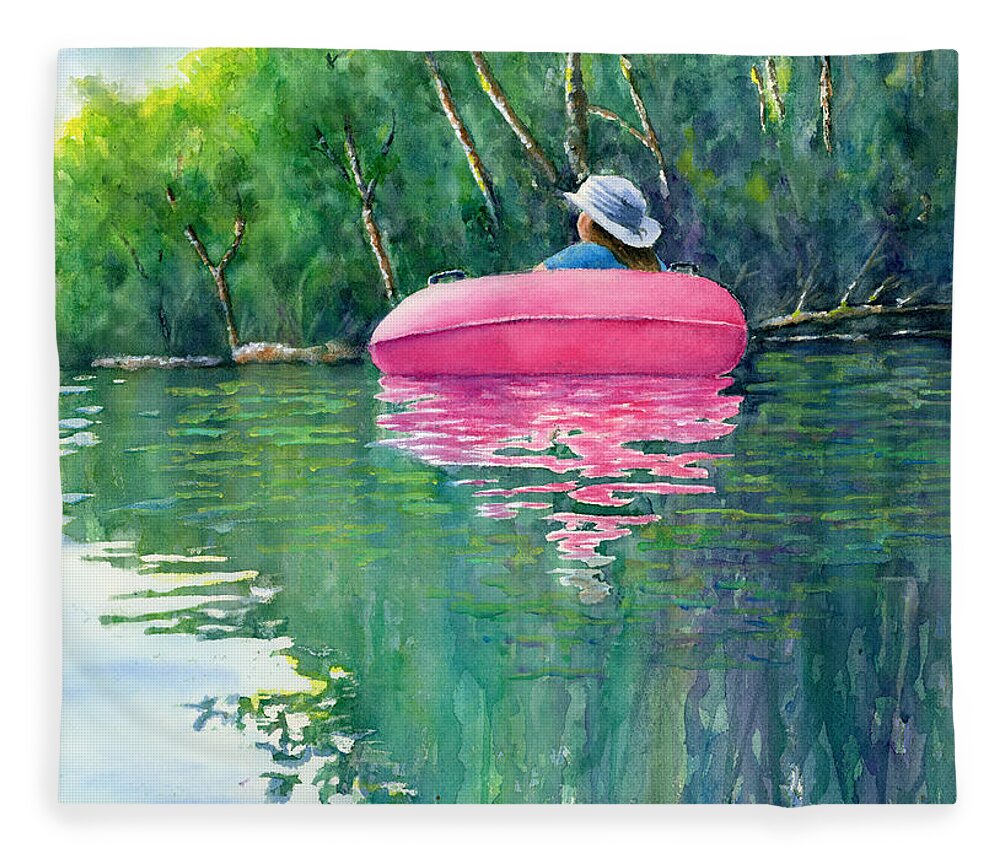 River Fleece Blanket featuring the painting The River Trip by Wendy Keeney-Kennicutt