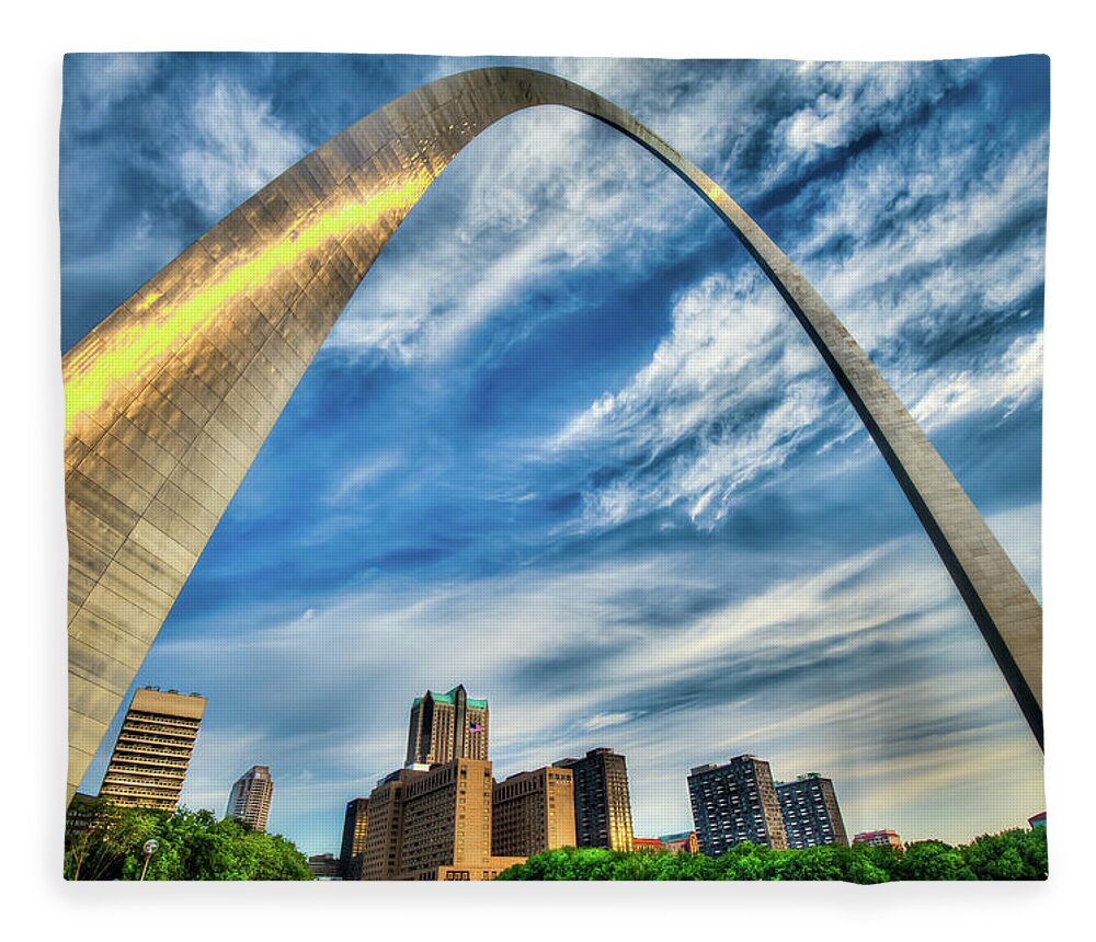 St Louis Fleece Blanket featuring the photograph The Saint Louis Arch and City Skyline by Gregory Ballos