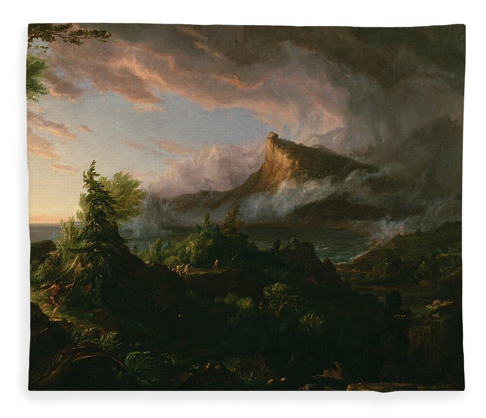 Thomas Cole Fleece Blanket featuring the painting The Savage State by Thomas Cole