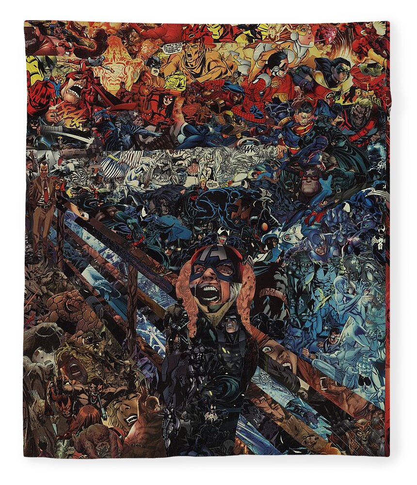 Collage Fleece Blanket featuring the mixed media The Scream After Edvard Munch by Joshua Redman