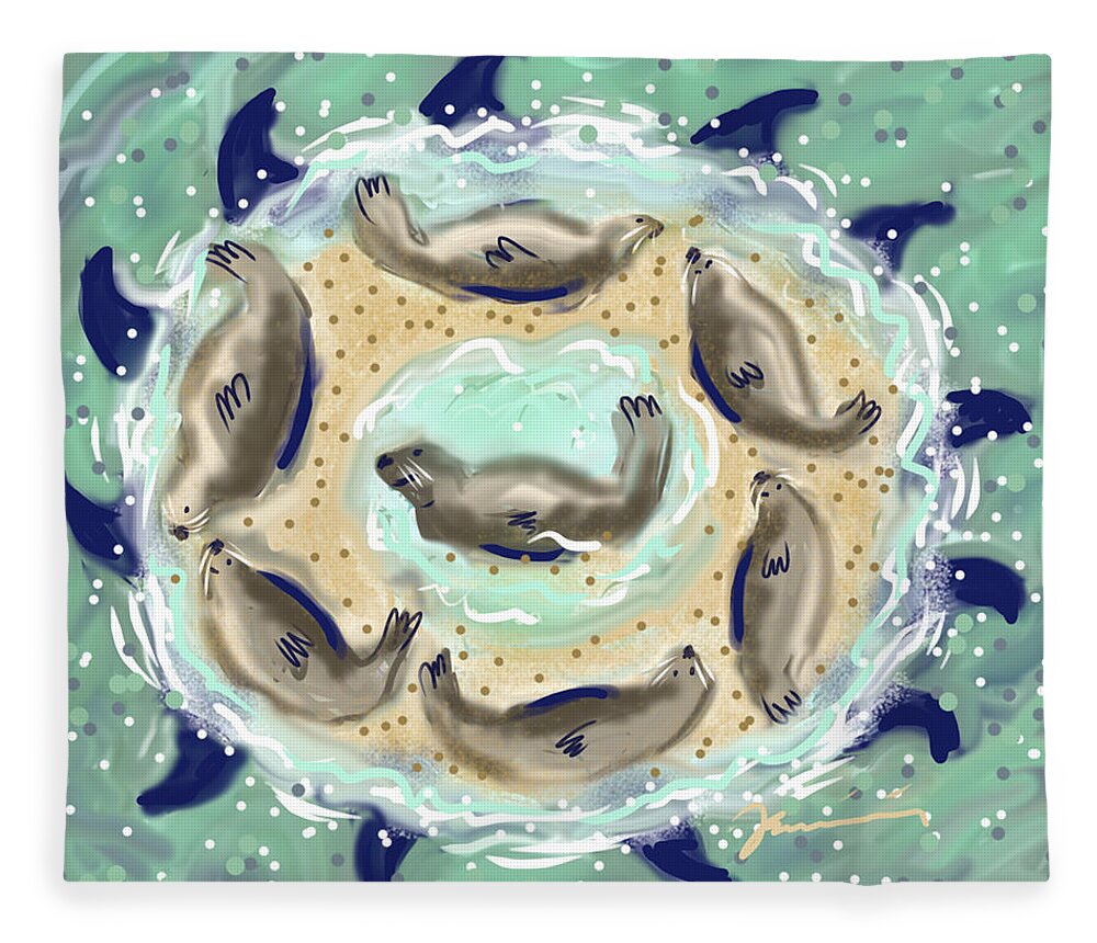 Seals Fleece Blanket featuring the painting The Seals Of Chatham Bars by Jean Pacheco Ravinski