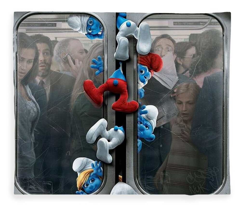 The Smurfs Fleece Blanket featuring the digital art The Smurfs by Super Lovely