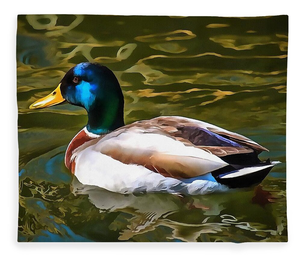Mallard Fleece Blanket featuring the painting The Son Of A Duck Is A Floater by Taiche Acrylic Art