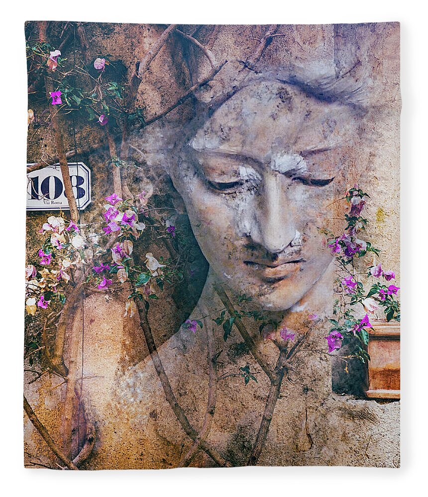 Statue Fleece Blanket featuring the digital art The statue with the romantic touch by Gabi Hampe