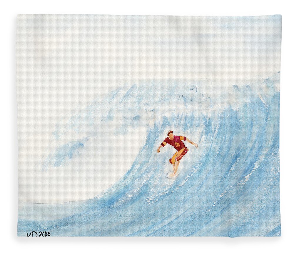 Surf Fleece Blanket featuring the painting The Surfer by Ken Powers