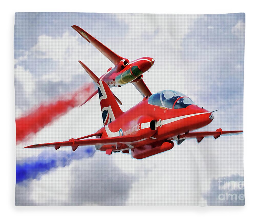 Red Arrows Art Fleece Blanket featuring the digital art The Synchro Pair by Airpower Art