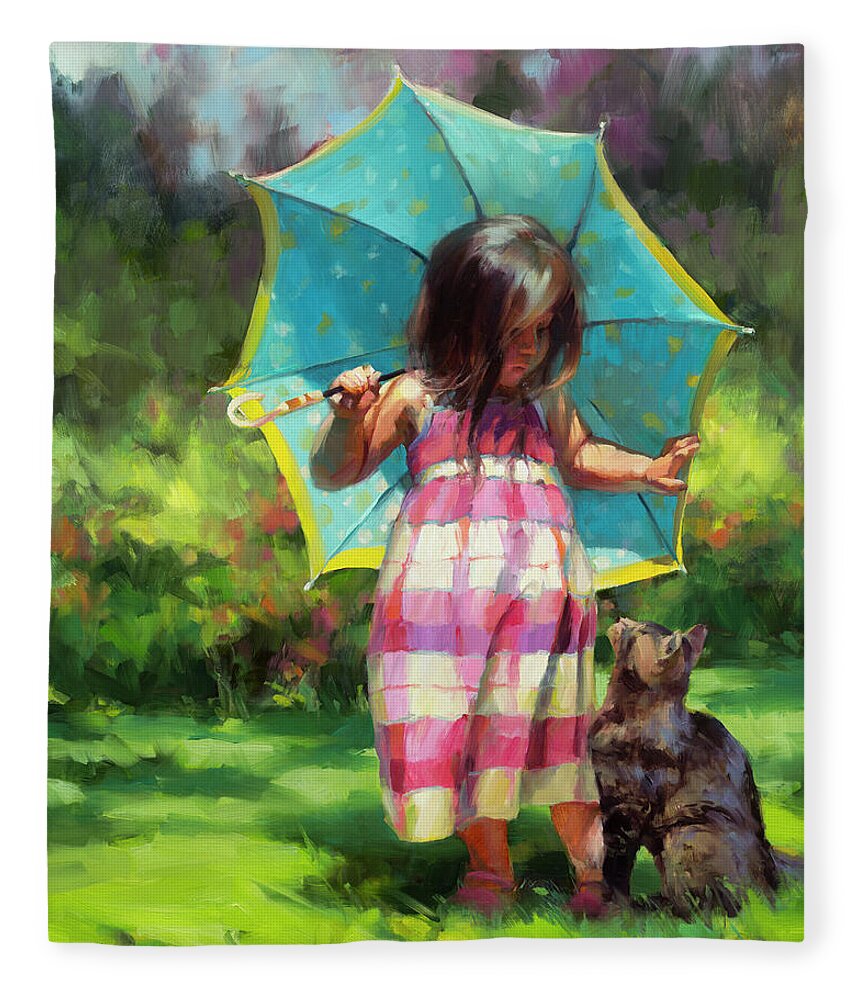 Child Fleece Blanket featuring the painting The Teal Umbrella by Steve Henderson