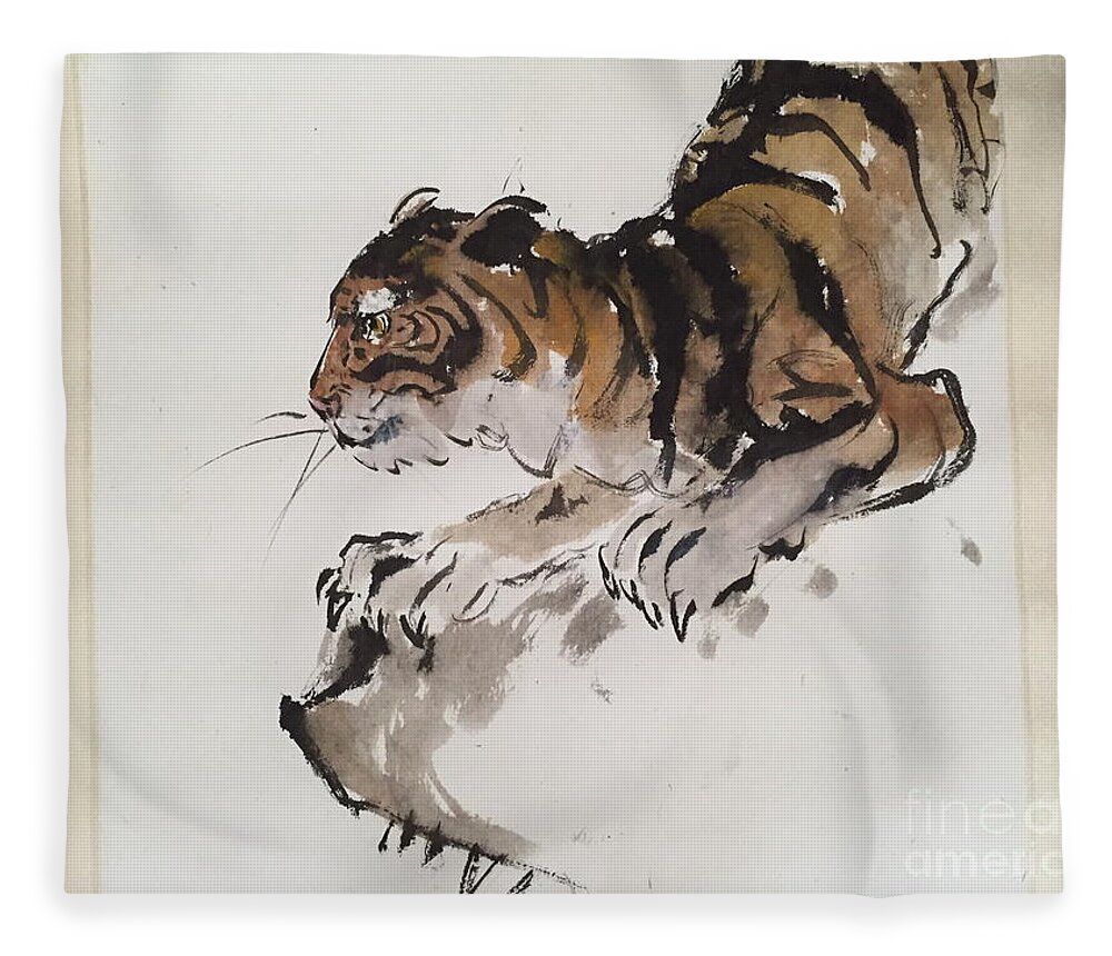  Tiger At Rest Fleece Blanket featuring the painting Tiger At Rest by Fereshteh Stoecklein