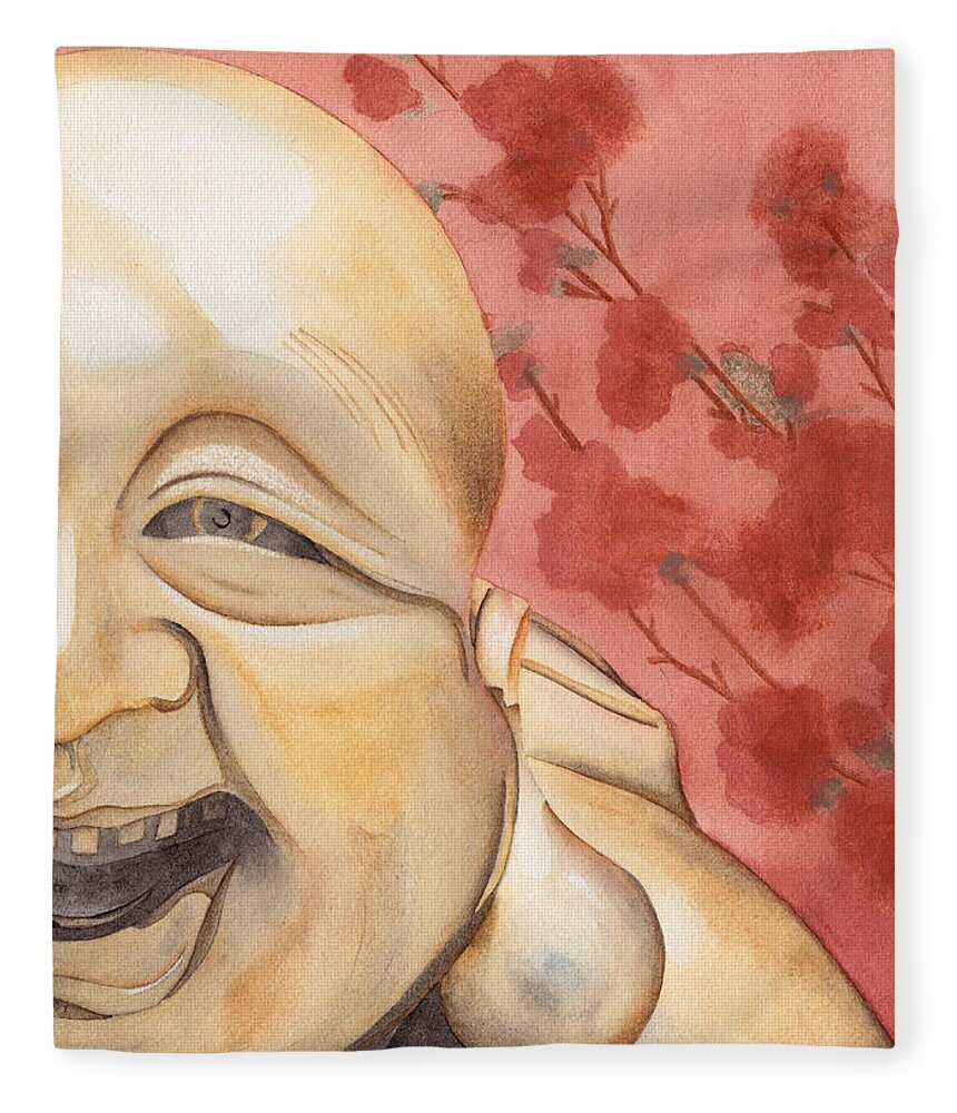 Buddha Fleece Blanket featuring the painting The Travelling Buddha Statue by Ken Powers