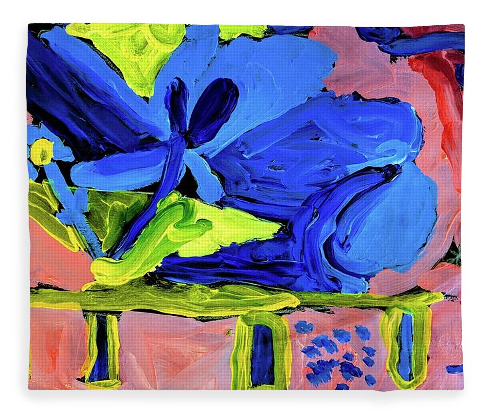 Flower Fleece Blanket featuring the painting The Very Big Flower by Abigail White