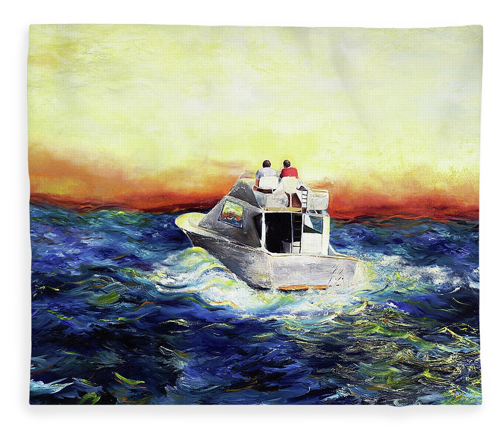 Seascape Fleece Blanket featuring the painting The Voyage by Anitra Handley-Boyt