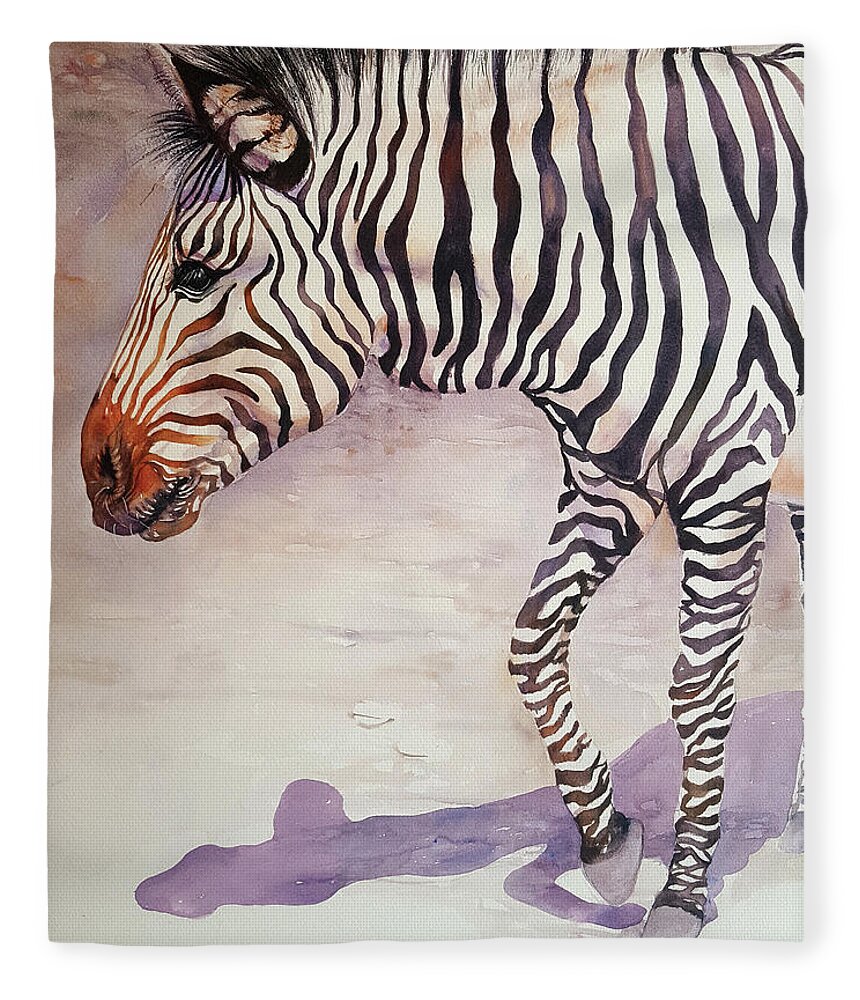 Zebra Fleece Blanket featuring the painting The Wanderer by Arti Chauhan
