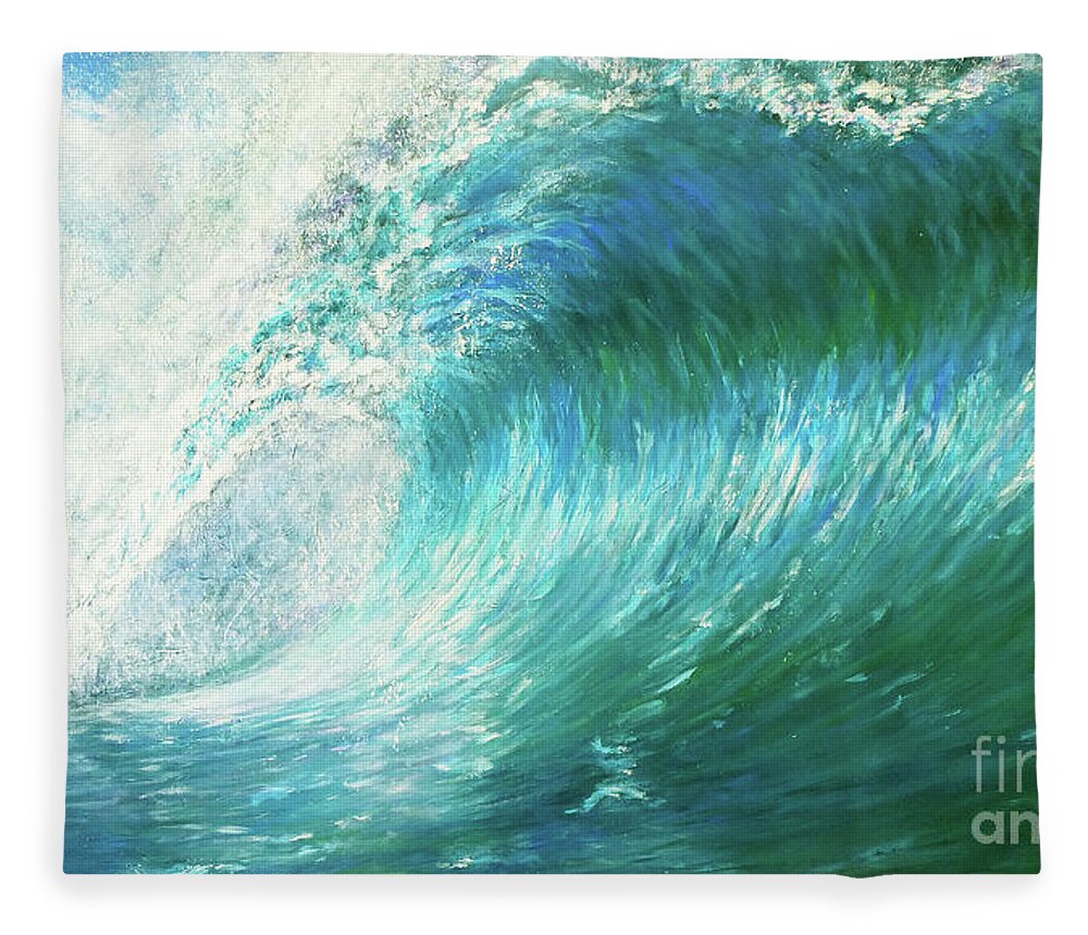 Wave Fleece Blanket featuring the painting The Wave Curl Curl by Jackie Sherwood